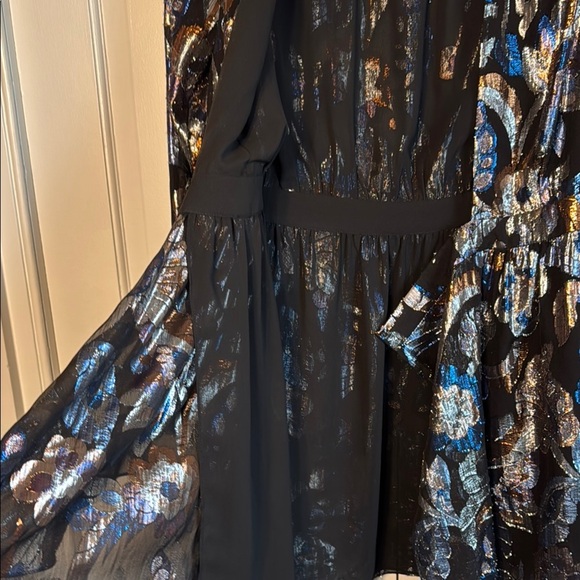 NWOT Gorgeous! Ramy Brook V-neck Wrap Mini Dress Multi Color Metallic on Black - Picture 10 of 14